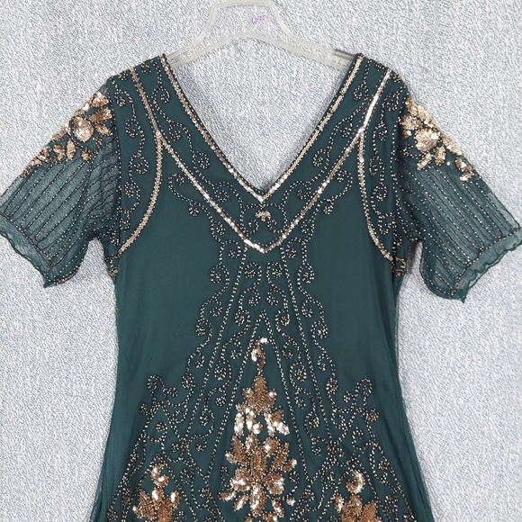 Babeyond Gatsby Evening Dress, 1920s Style w/Gold Sequins, Fringe - Picture 8 of 15